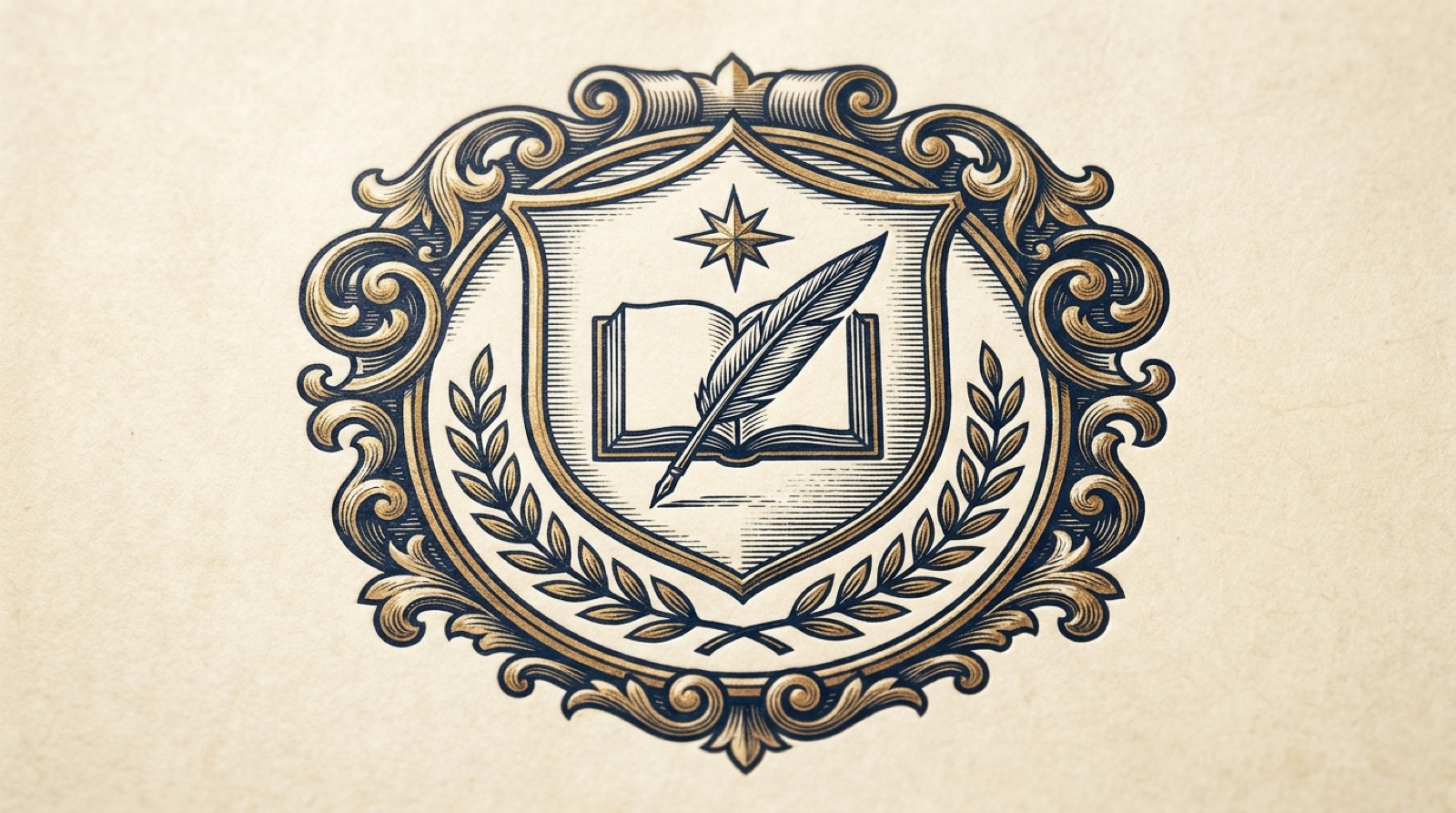 A navy and gold academic crest bridging British and American tradition